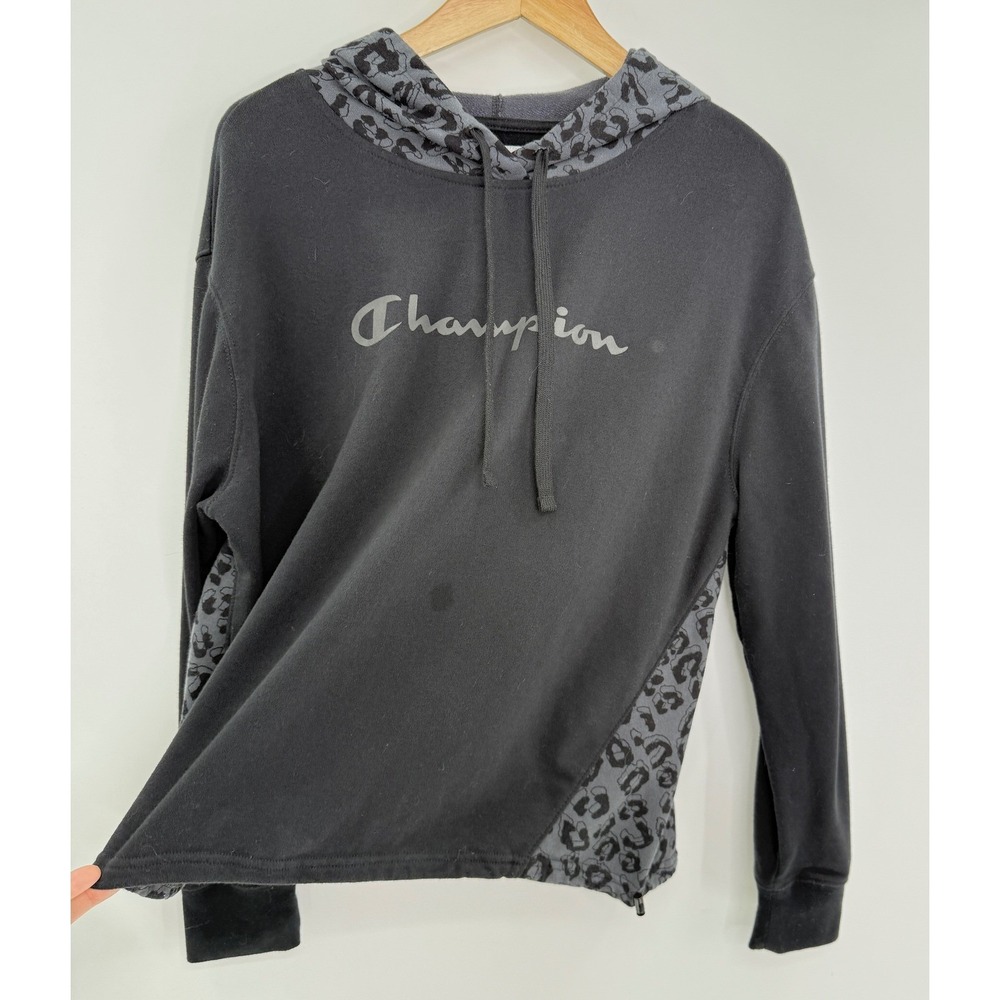 Champion‎ Women's Black Leopard Print Trim Hoodie Size L - Picture 4 of 9